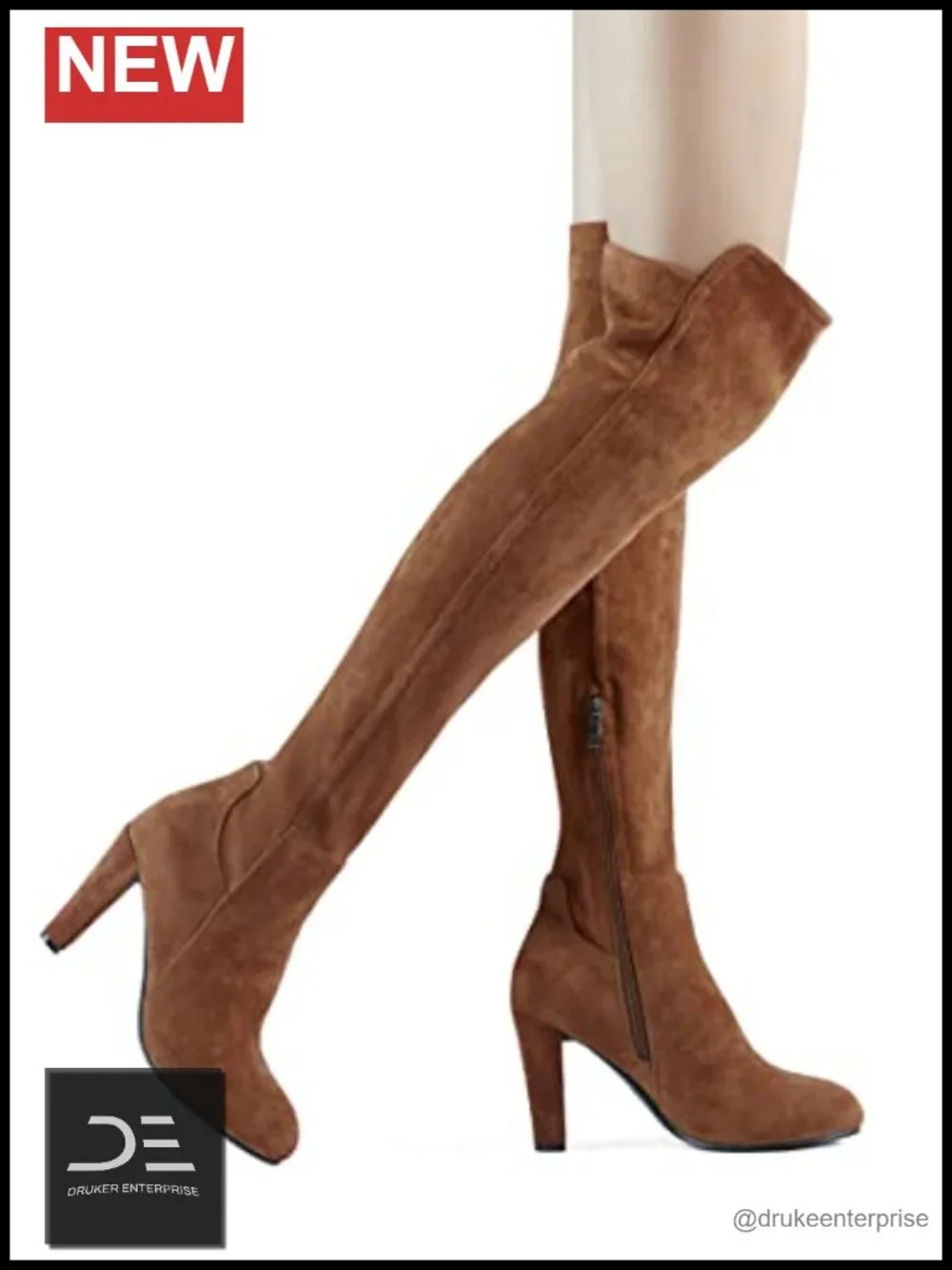 Faux Suede Chunky Heel Over The Knee Stretch Thigh High Boots